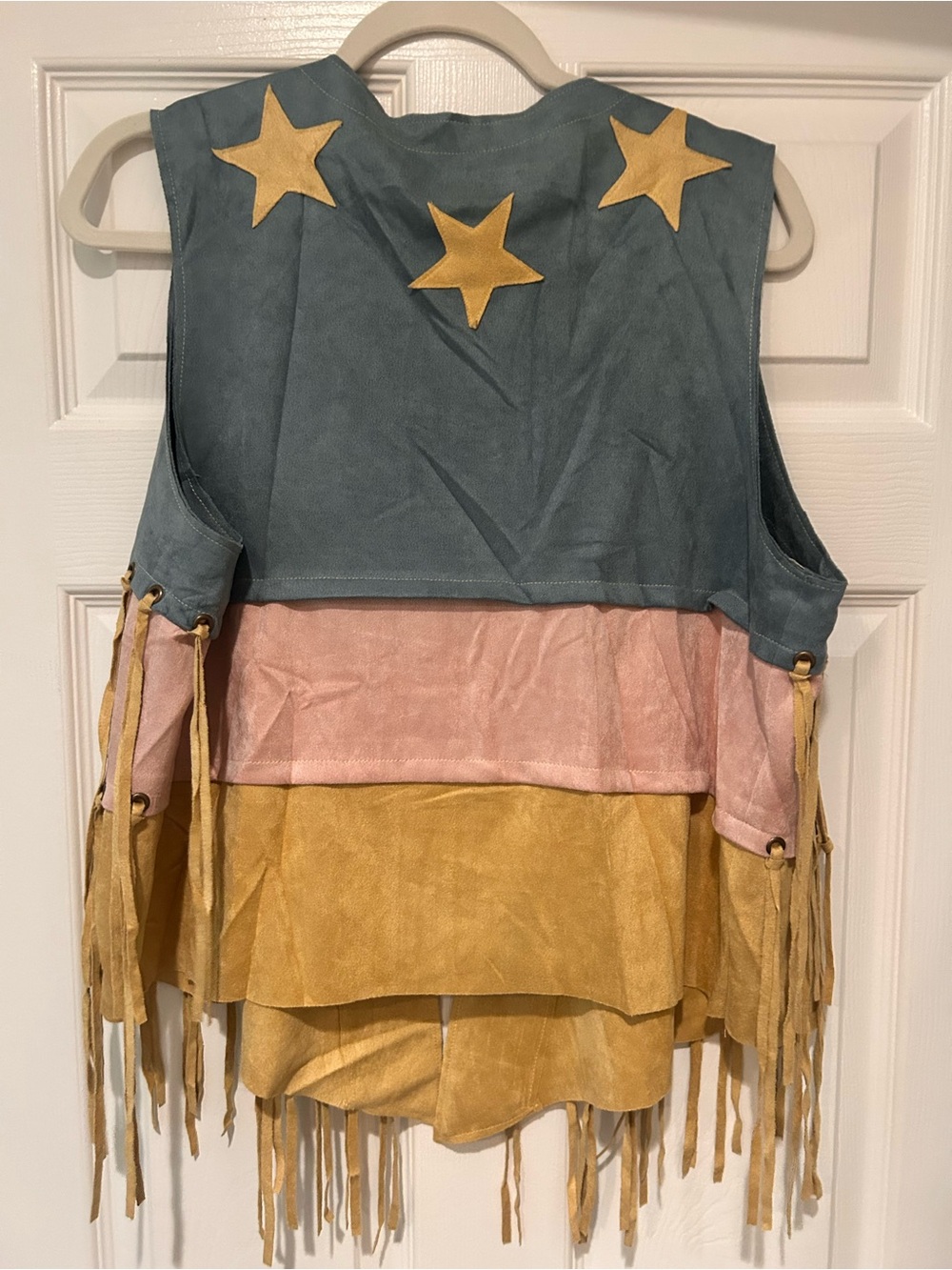 Vocal Women's Fringe Western Vest in Teal, Pink & Mustard - Picture 2 of 2